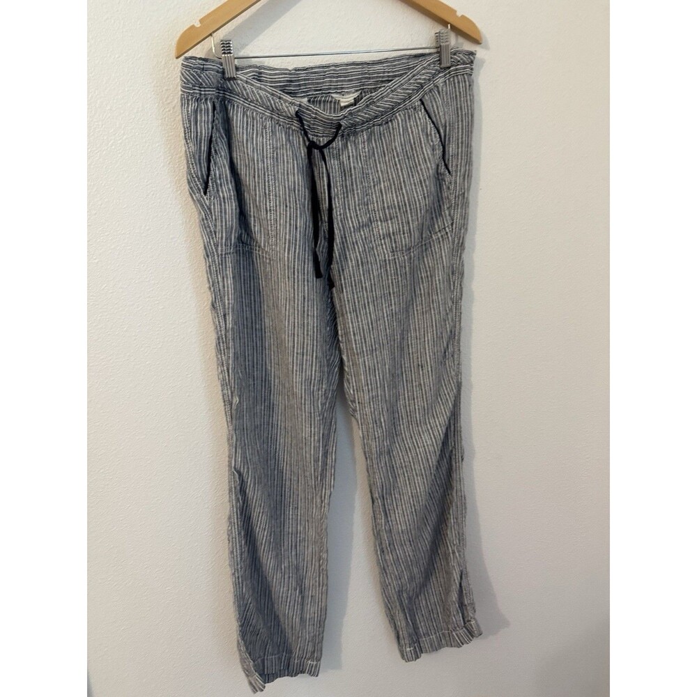 Caslon Pants Stripe Linen Blend Straight Leg Pull On Pants Size M Beachy Coastal